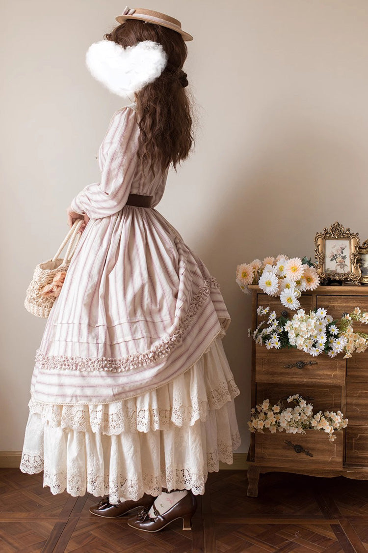 Gothic Lolita Dress - Forest Atlas Striped Print, 3 Colors, Striped, Printed, Long Sleeves - additional product view 11