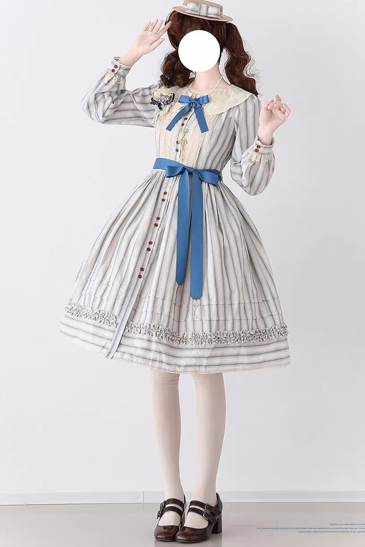 Gothic Lolita Dress - Forest Atlas Striped Print, 3 Colors, Striped, Printed, Long Sleeves - additional product view 12
