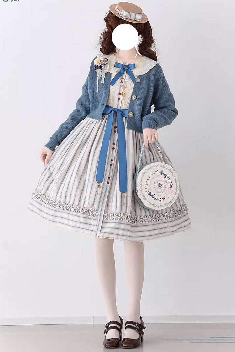 Gothic Lolita Dress - Forest Atlas Striped Print, 3 Colors, Striped, Printed, Long Sleeves - additional product view 13