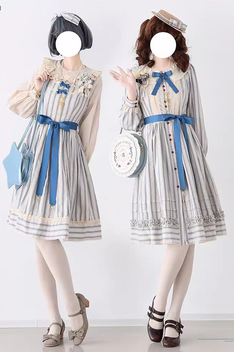 Gothic Lolita Dress - Forest Atlas Striped Print, 3 Colors, Striped, Printed, Long Sleeves - additional product view 14