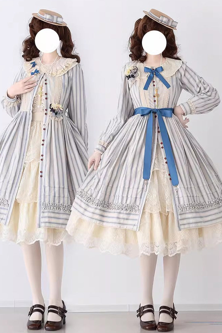 Gothic Lolita Dress - Forest Atlas Striped Print, 3 Colors, Striped, Printed, Long Sleeves - additional product view 15