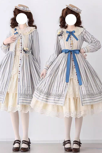 Gothic Lolita Dress - Forest Atlas Striped Print, 3 Colors, Striped, Printed, Long Sleeves - additional product view 15