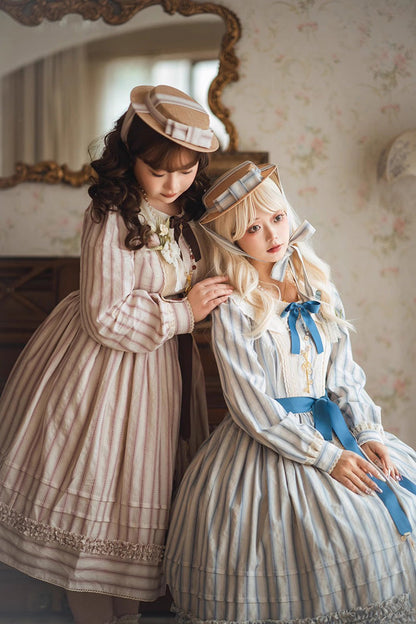 Gothic Lolita Dress - Forest Atlas Striped Print, 3 Colors, Striped, Printed, Long Sleeves - additional product view 16