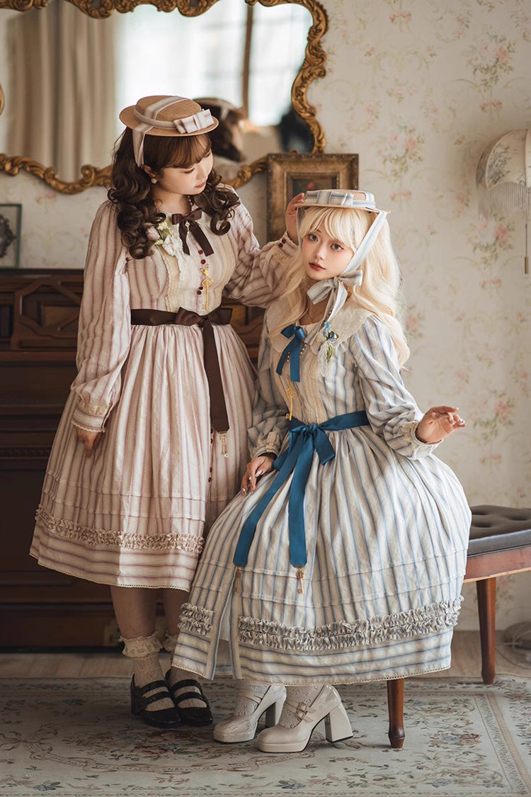 Gothic Lolita Dress - Forest Atlas Striped Print, 3 Colors, Striped, Printed, Long Sleeves - additional product view 17