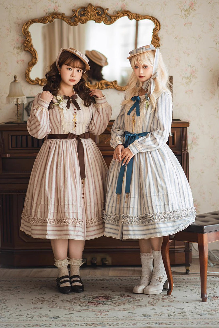 Gothic Lolita Dress - Forest Atlas Striped Print, 3 Colors, Striped, Printed, Long Sleeves - additional product view 18