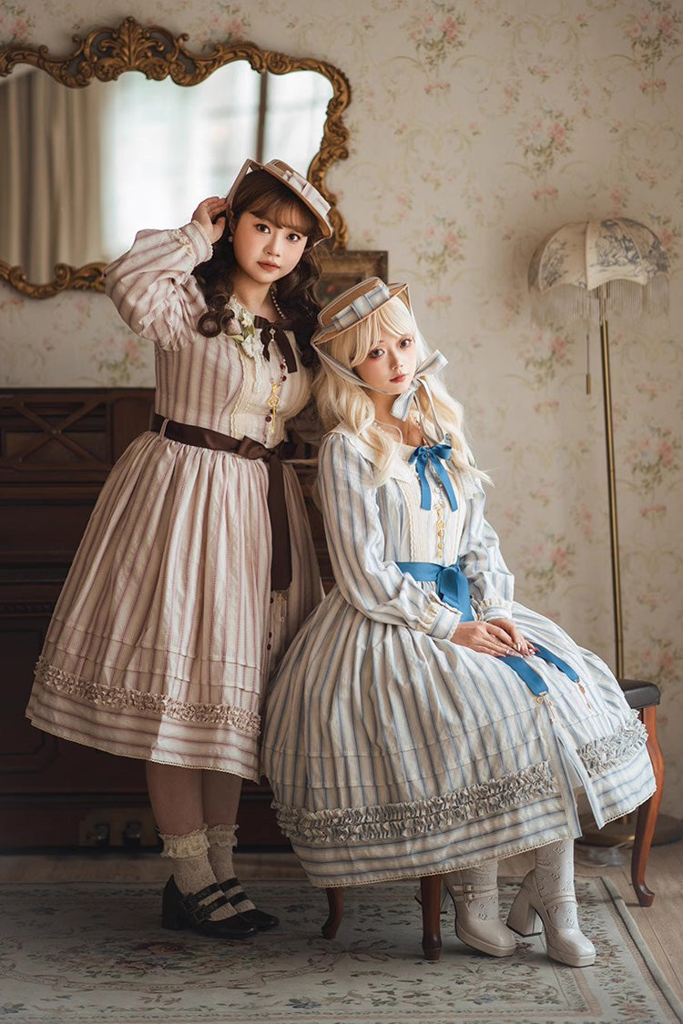Gothic Lolita Dress - Forest Atlas Striped Print, 3 Colors, Striped, Printed, Long Sleeves - additional product view 19