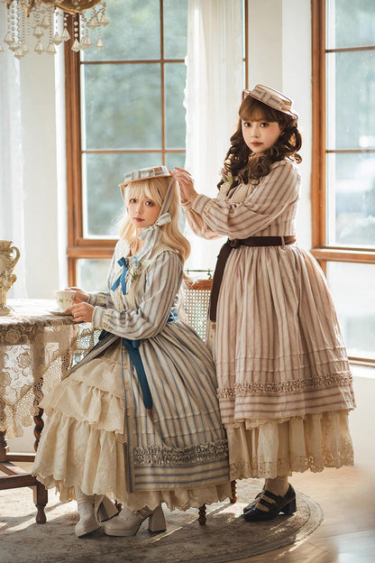 Gothic Lolita Dress - Forest Atlas Striped Print, 3 Colors, Striped, Printed, Long Sleeves - additional product view 20