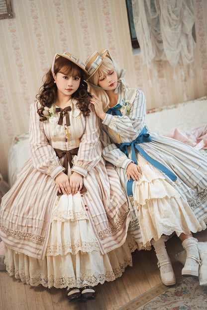 Gothic Lolita Dress - Forest Atlas Striped Print, 3 Colors, Striped, Printed, Long Sleeves - additional product view 21