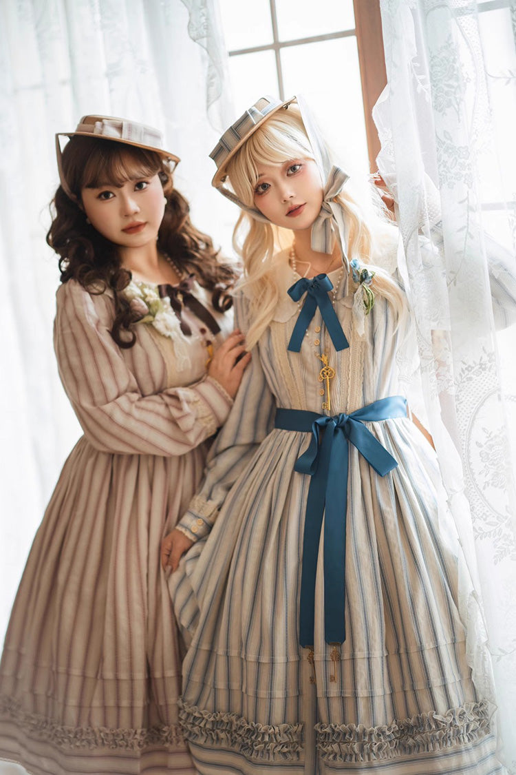 Gothic Lolita Dress - Forest Atlas Striped Print, 3 Colors, Striped, Printed, Long Sleeves - main product image