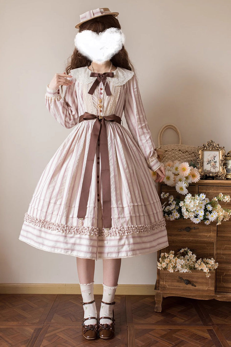 Gothic Lolita Dress - Forest Atlas Striped Print, 3 Colors, Striped, Printed, Long Sleeves - XS Red / S Red / M Red option