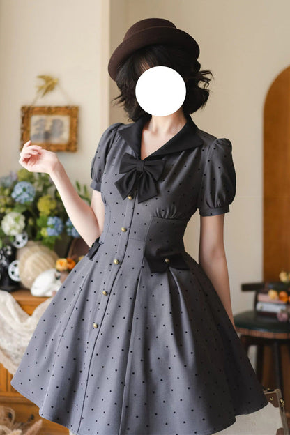 Gothic Lolita Dress - Forest Boulotty, Gray, Sweet Style, Bow Detail, Printed - additional product view 3
