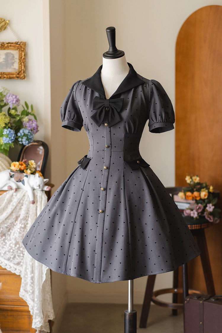 Gothic Lolita Dress - Forest Boulotty, Gray, Sweet Style, Bow Detail, Printed - main product image