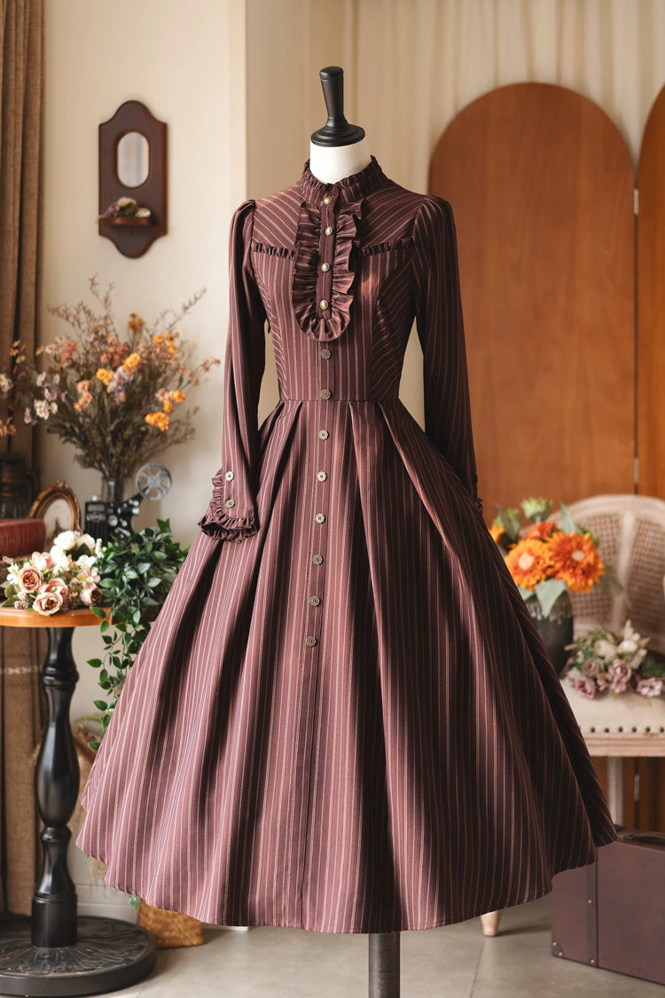 Gothic Lolita Dress - Forest Castle, 4 Colors, Striped, Stand Collar, Classic Style - additional product view 2