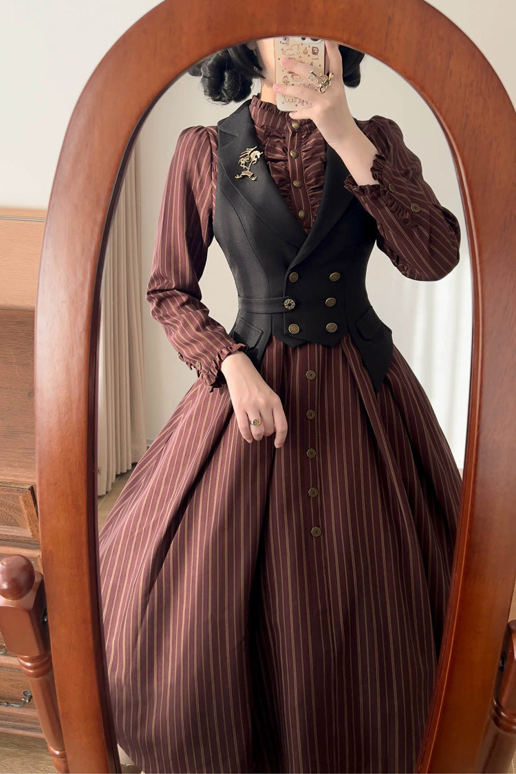 Gothic Lolita Dress - Forest Castle, 4 Colors, Striped, Stand Collar, Classic Style - additional product view 3