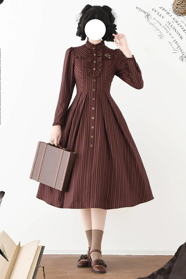 Gothic Lolita Dress - Forest Castle, 4 Colors, Striped, Stand Collar, Classic Style - additional product view 4