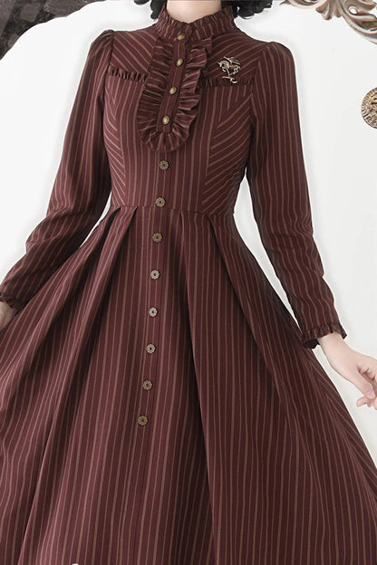 Gothic Lolita Dress - Forest Castle, 4 Colors, Striped, Stand Collar, Classic Style - additional product view 5