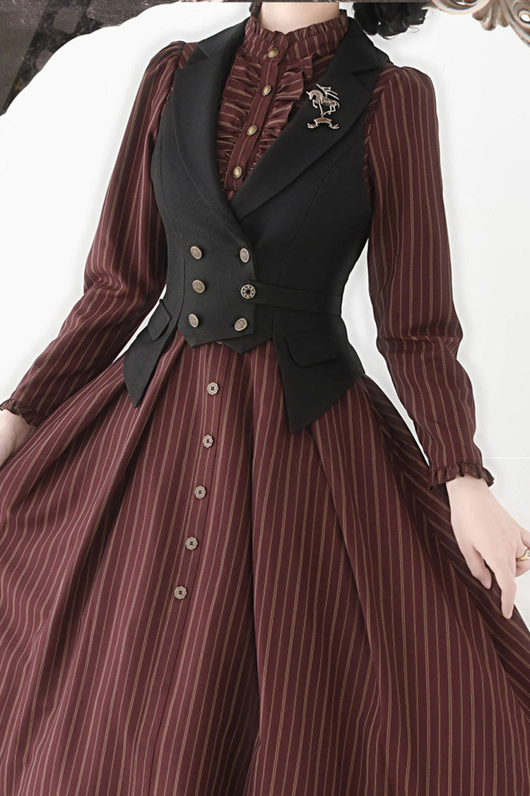Gothic Lolita Dress - Forest Castle, 4 Colors, Striped, Stand Collar, Classic Style - additional product view 6