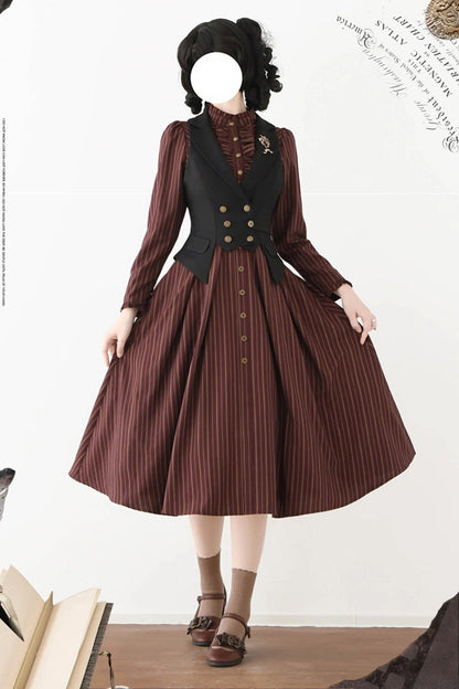 Gothic Lolita Dress - Forest Castle, 4 Colors, Striped, Stand Collar, Classic Style - additional product view 7