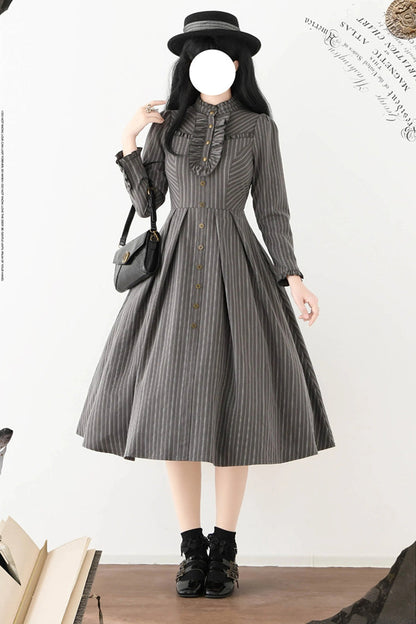 Gothic Lolita Dress - Forest Castle, 4 Colors, Striped, Stand Collar, Classic Style - additional product view 10