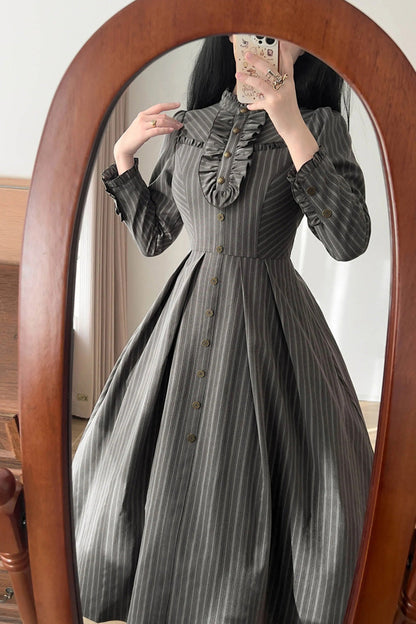 Gothic Lolita Dress - Forest Castle, 4 Colors, Striped, Stand Collar, Classic Style - additional product view 11