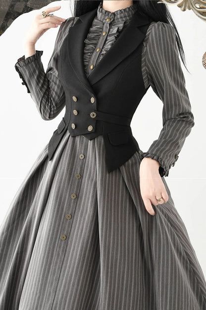 Gothic Lolita Dress - Forest Castle, 4 Colors, Striped, Stand Collar, Classic Style - additional product view 13