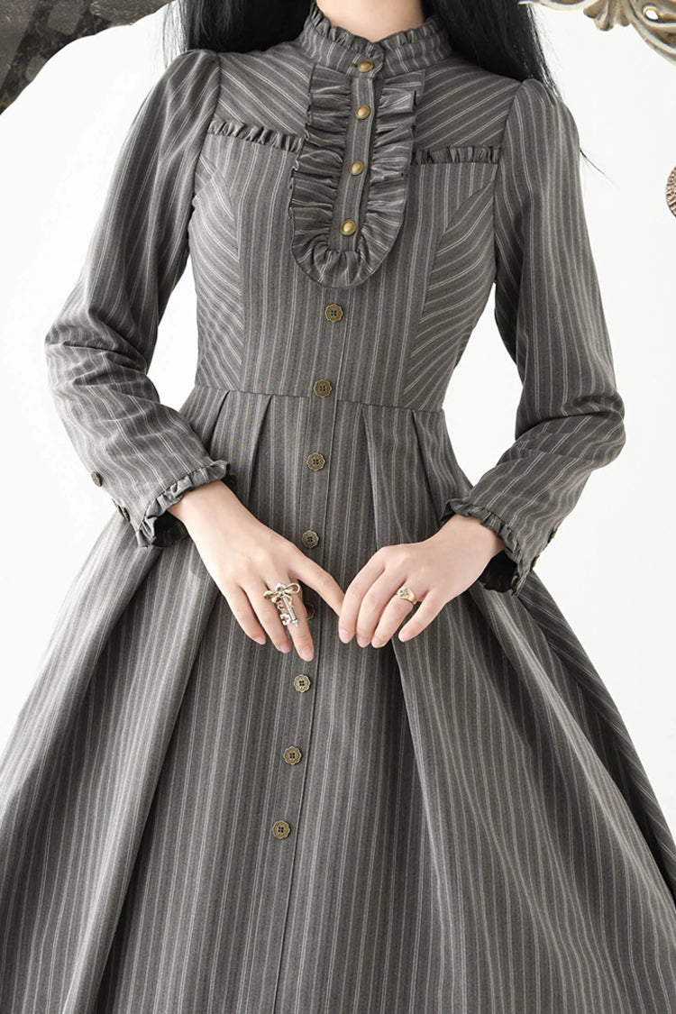 Gothic Lolita Dress - Forest Castle, 4 Colors, Striped, Stand Collar, Classic Style - additional product view 15