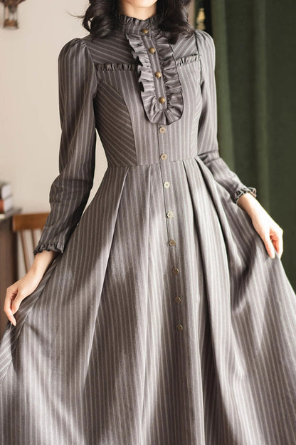 Gothic Lolita Dress - Forest Castle, 4 Colors, Striped, Stand Collar, Classic Style - additional product view 16