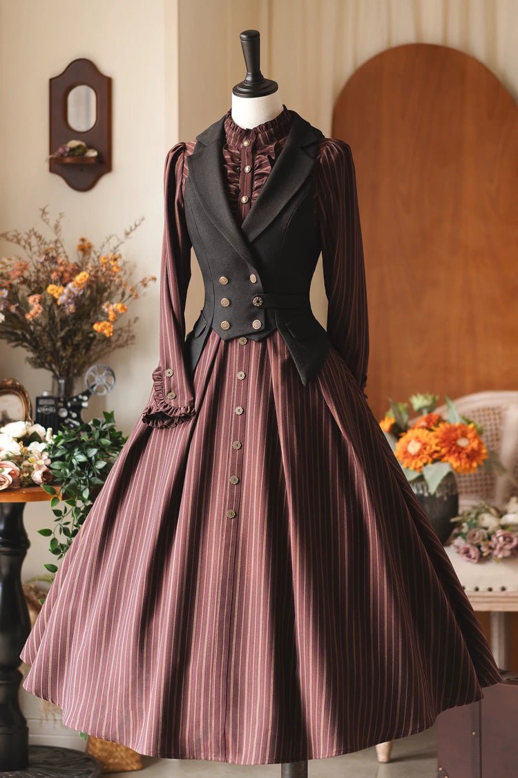 Gothic Lolita Dress - Forest Castle, 4 Colors, Striped, Stand Collar, Classic Style - main product image
