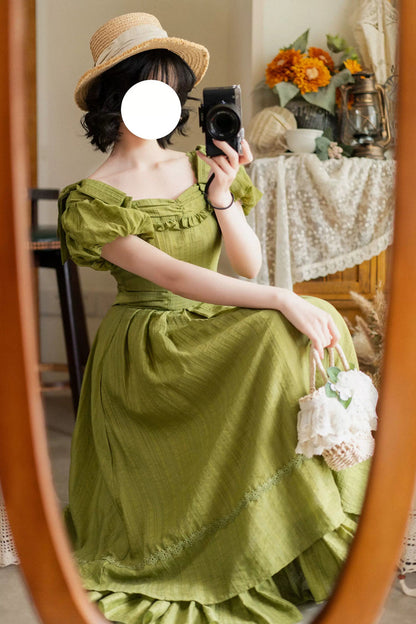 Gothic Lolita Dress - Forest Gallery, Green, Square Collar, Ruffled, Classic Style - additional product view 7