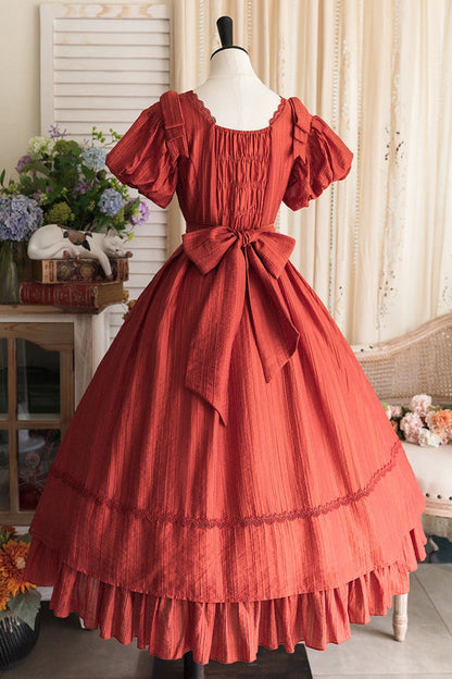Gothic Lolita Dress - Forest Gallery, Red, Square Collar, Bow Detail, Ruffled - additional product view 3