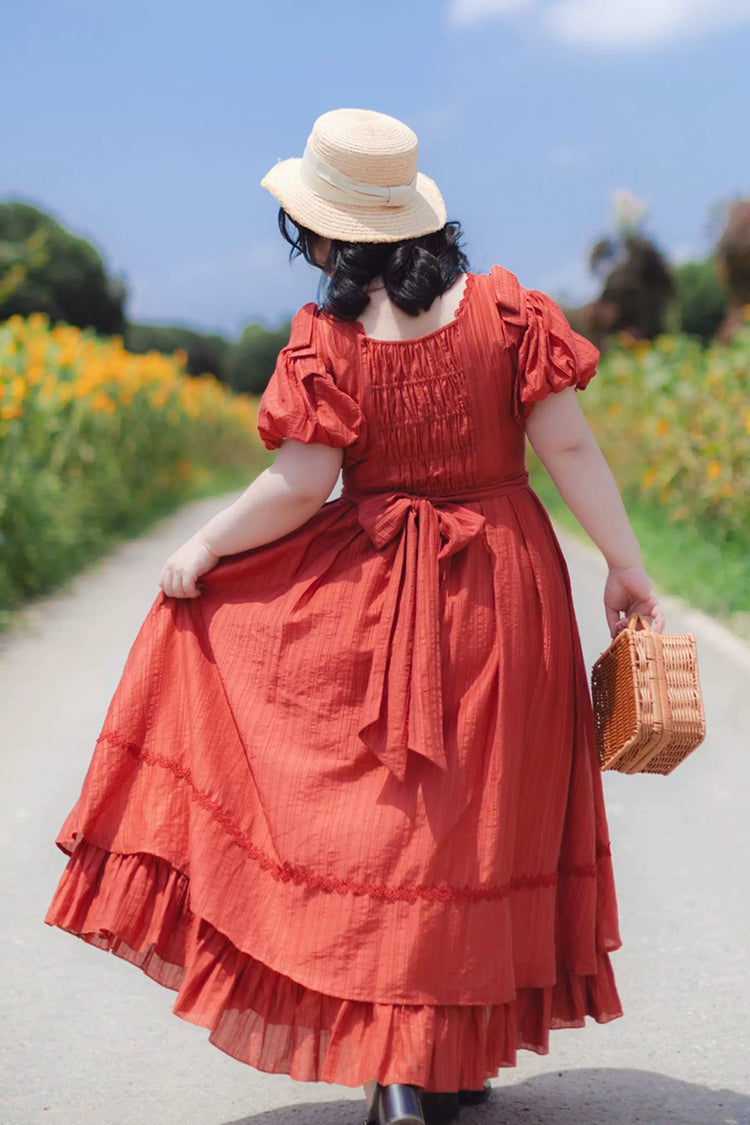 Gothic Lolita Dress - Forest Gallery, Red, Square Collar, Bow Detail, Ruffled - additional product view 4