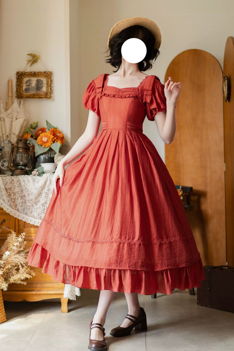 Gothic Lolita Dress - Forest Gallery, Red, Square Collar, Bow Detail, Ruffled - additional product view 6