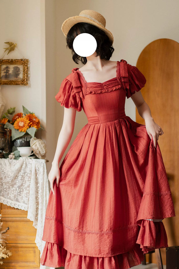 Gothic Lolita Dress - Forest Gallery, Red, Square Collar, Bow Detail, Ruffled - additional product view 8