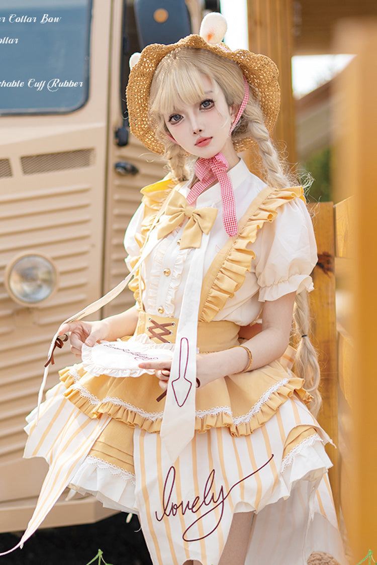 Gothic Lolita Dress - Fruit Pudding, 2 Colors, Sweet Style, Bow Detail, Printed - S Yellow / M Yellow / L Yellow option
