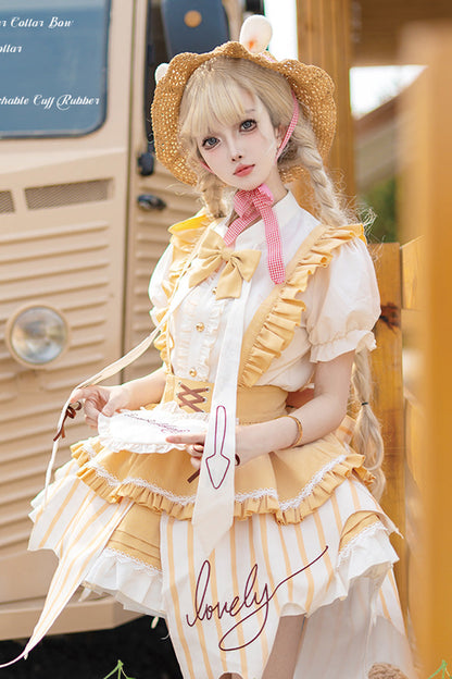 Gothic Lolita Dress - Fruit Pudding, 2 Colors, Sweet Style, Bow Detail, Printed - S Yellow / M Yellow / L Yellow option