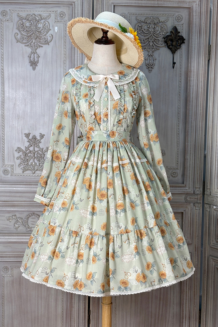 Gothic Lolita Dress - Gardening Sunflower, Green, Sweet Style, Bow Detail, Lace Trim - additional product view 3