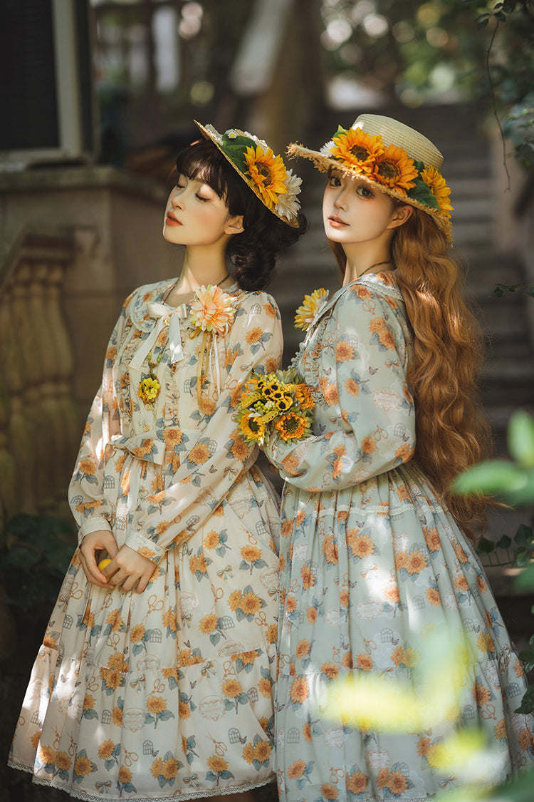 Gothic Lolita Dress - Gardening Sunflower, Green, Sweet Style, Bow Detail, Lace Trim - additional product view 5