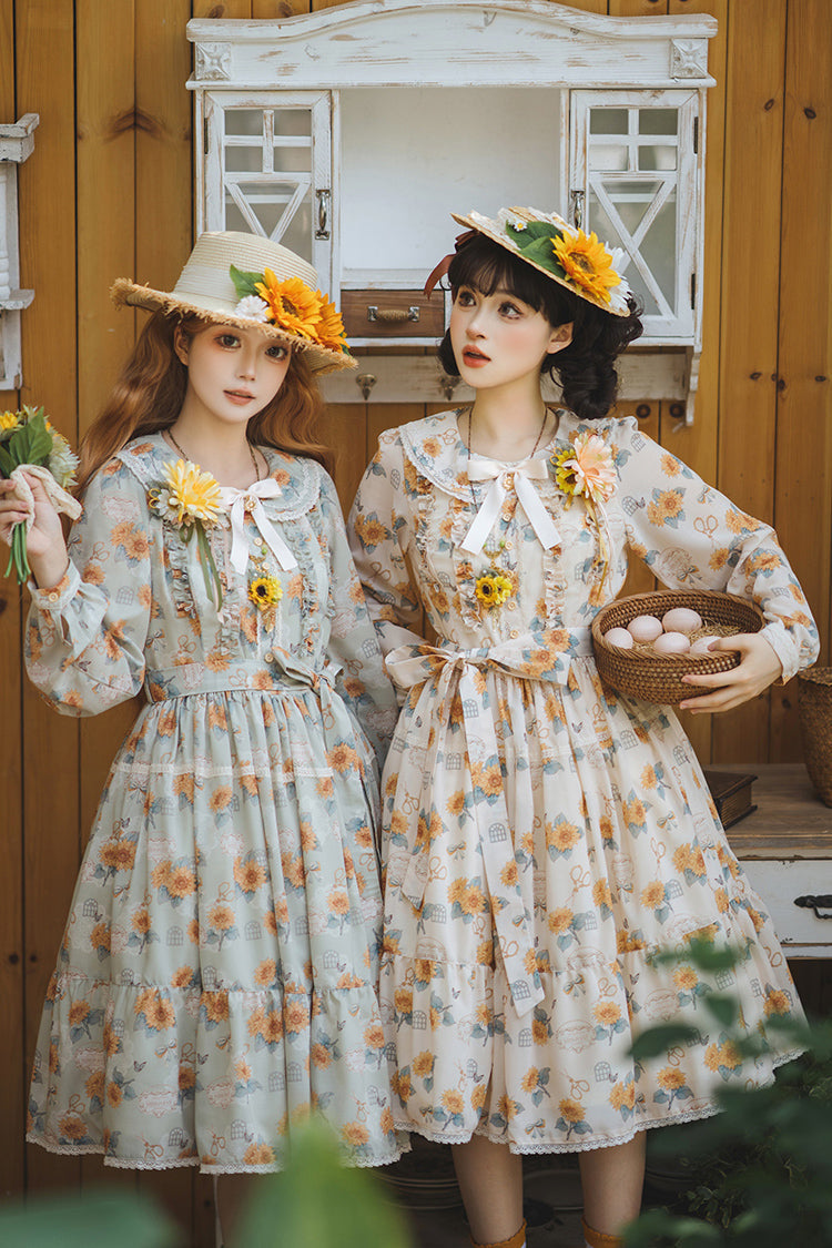 Gothic Lolita Dress - Gardening Sunflower, Green, Sweet Style, Bow Detail, Lace Trim - additional product view 6