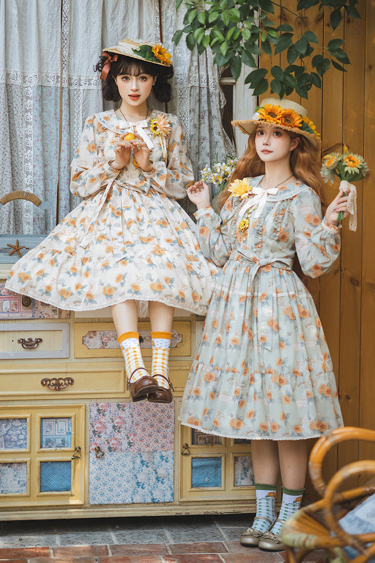 Gothic Lolita Dress - Gardening Sunflower, Green, Sweet Style, Bow Detail, Lace Trim - additional product view 7