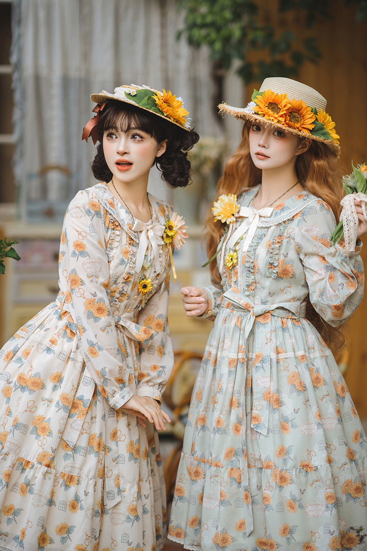 Gothic Lolita Dress - Gardening Sunflower, Green, Sweet Style, Bow Detail, Lace Trim - additional product view 8