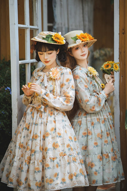 Gothic Lolita Dress - Gardening Sunflower, Green, Sweet Style, Bow Detail, Lace Trim - additional product view 9