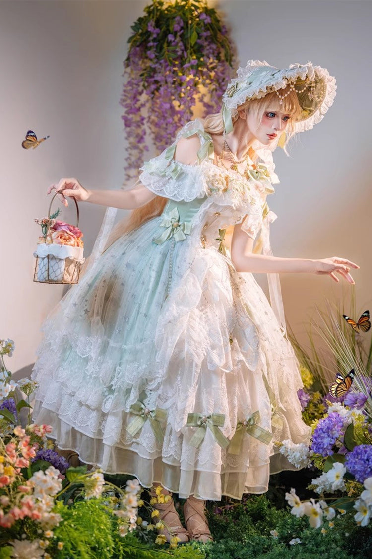 Gothic Lolita Dress - Glazed Phantom, Green, Sweet Style, Bow Detail, Lace Trim - additional product view 2