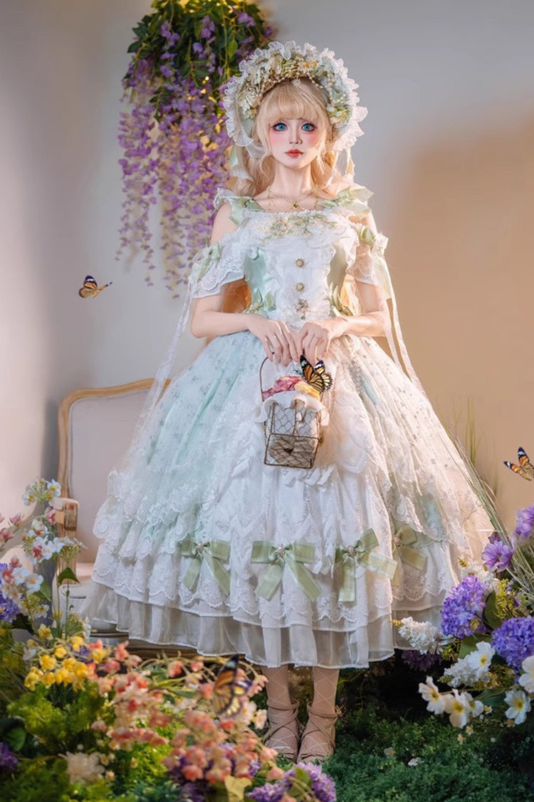 Gothic Lolita Dress - Glazed Phantom, Green, Sweet Style, Bow Detail, Lace Trim - additional product view 3