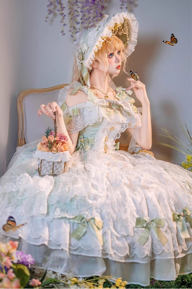 Gothic Lolita Dress - Glazed Phantom, Green, Sweet Style, Bow Detail, Lace Trim - additional product view 4