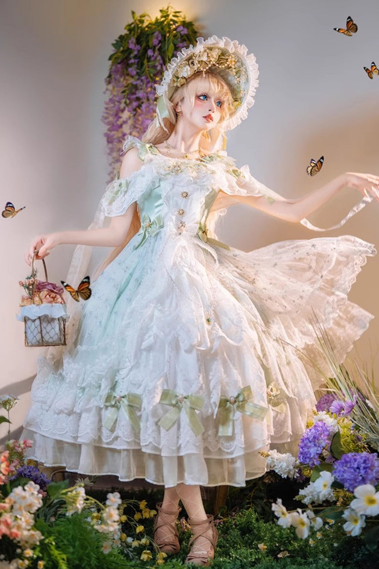Gothic Lolita Dress - Glazed Phantom, Green, Sweet Style, Bow Detail, Lace Trim - additional product view 5
