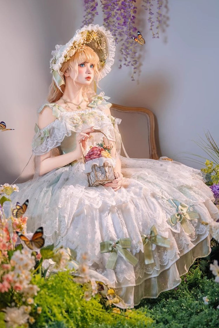 Gothic Lolita Dress - Glazed Phantom, Green, Sweet Style, Bow Detail, Lace Trim - additional product view 6