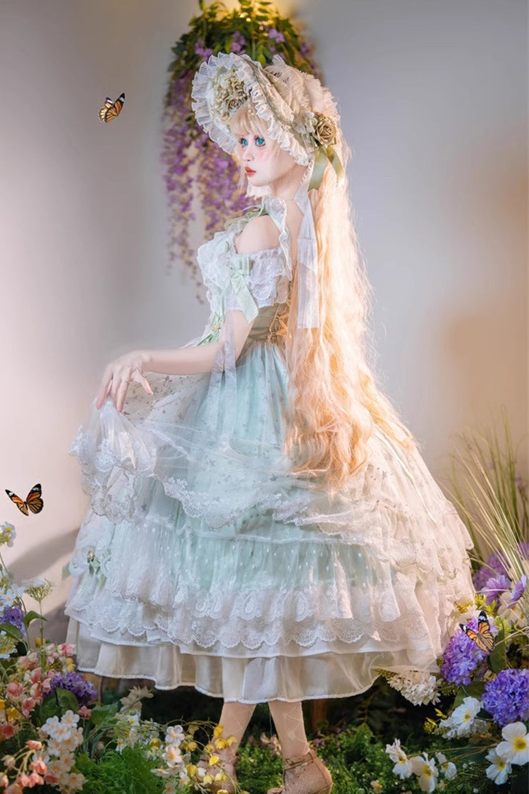 Gothic Lolita Dress - Glazed Phantom, Green, Sweet Style, Bow Detail, Lace Trim - additional product view 7