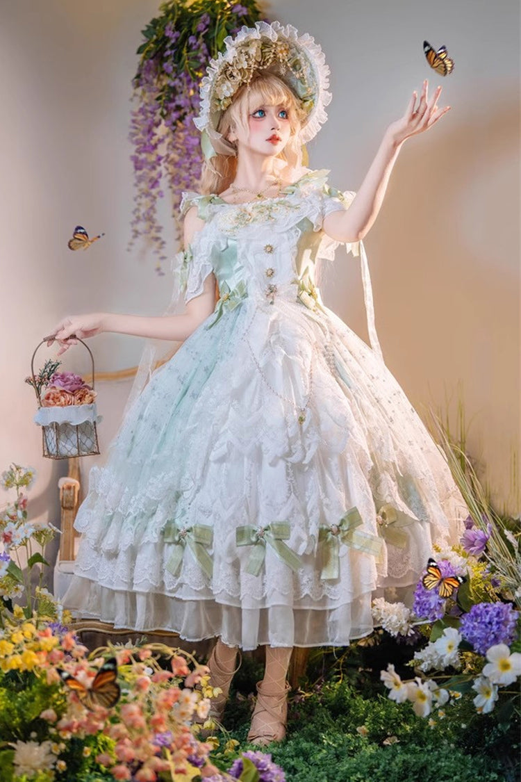 Gothic Lolita Dress - Glazed Phantom, Green, Sweet Style, Bow Detail, Lace Trim - main product image