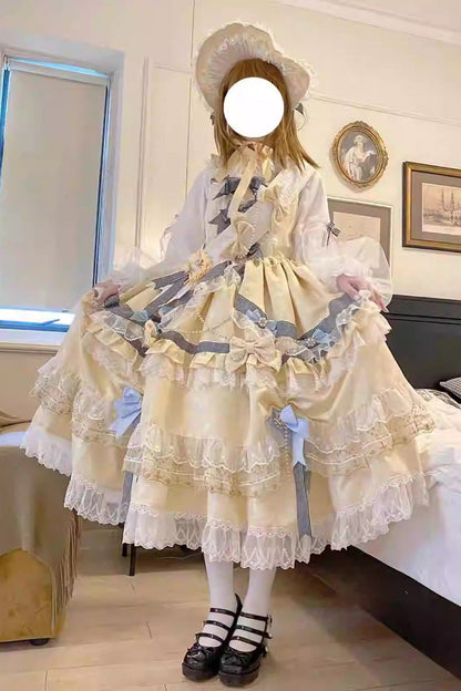 Gothic Lolita Dress - Gold, Layered, Long Sleeves, Sweet Style - additional product view 2