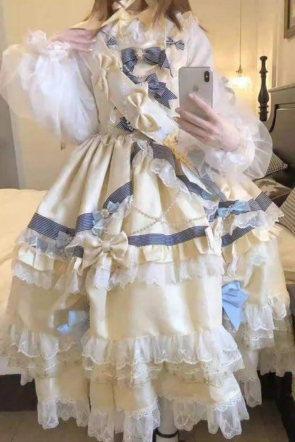 Gothic Lolita Dress - Gold, Layered, Long Sleeves, Sweet Style - additional product view 7